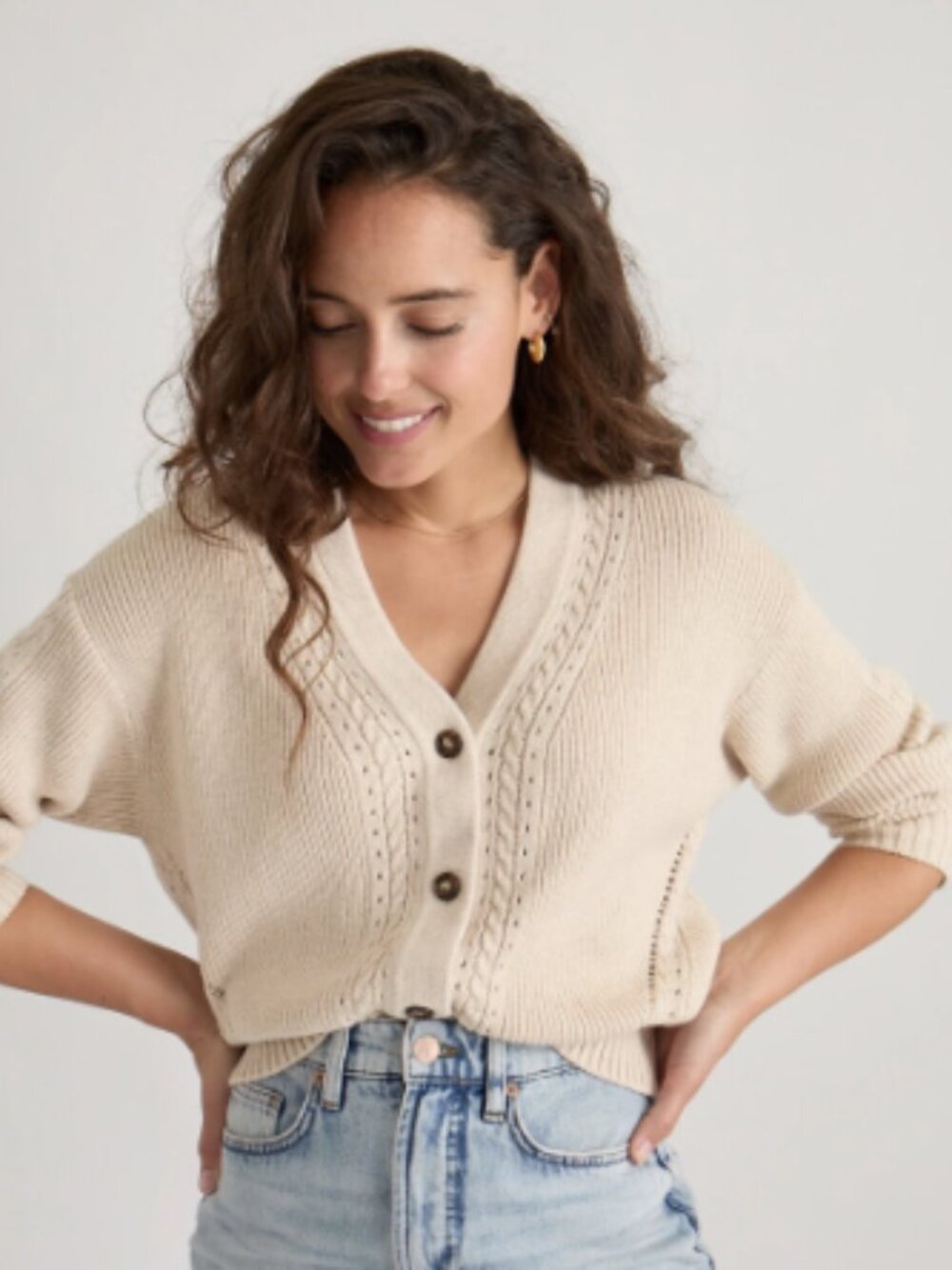 Marine Layer Cream Pointelle Cardigan Sweater Size Small
